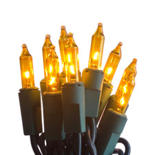 50 Mini Incandescent Gold Yellow Lights on Green Cord