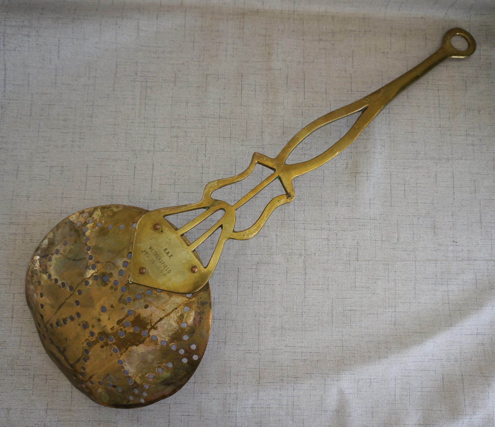 RAF Wethersfield BRASS SKIMMER / COAL ASH SIFTER Copper Rivets