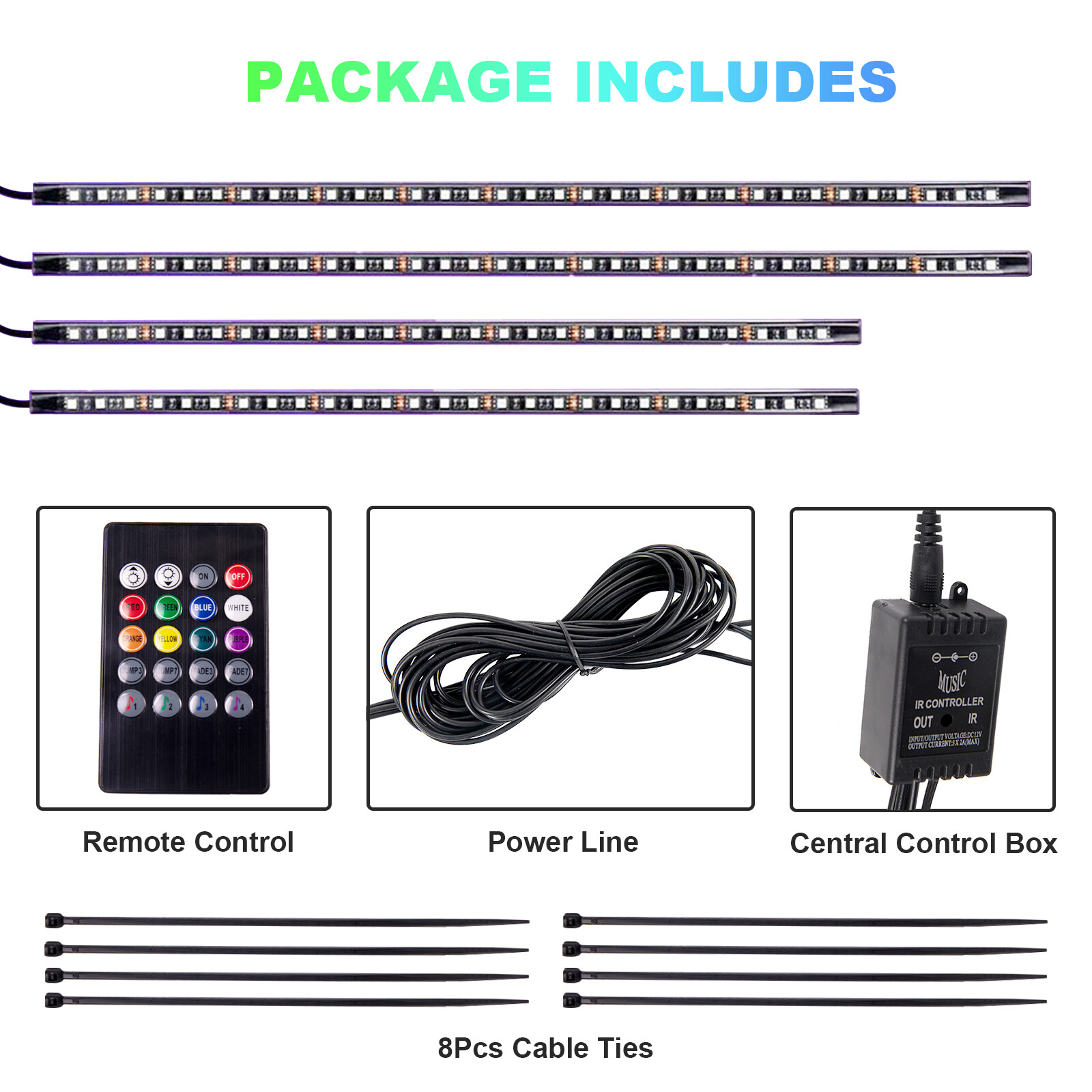 RGB LED Strip Remote Under Car Tube Underglow Underbody System Neon