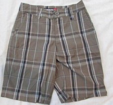 QUIKSILVER boys 22 8 slim olive green plaid skater cotton shorts NEW