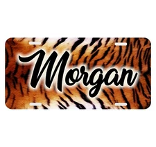Tiger Print Orange Personalized Monogrammed License Plate Custom Auto Tag