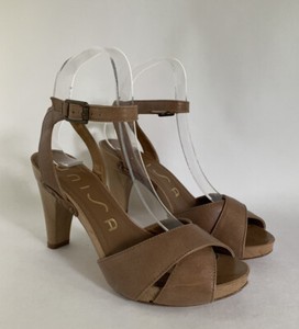 UNISA Sandalias De Cuero Marrón Claro Imitación Tacón y Plataforma De  Madera 3.75\