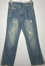 Flypaper Denim Jeans Men’s 29X32 Blue Straight Leg Regular Light Wash Distressed