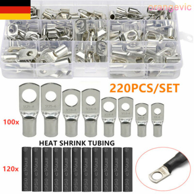 220 Rohrkabelschuhe Sortiment Ringösen Kabelschuhe Ring Set Ringzunge SC 4-25mm²