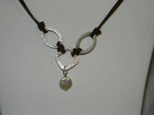Silpada Hammered Sterling Silver and Coin Pearl Leather Cord Necklace N1257