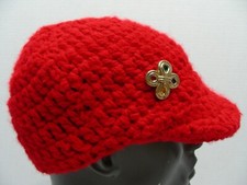 Hand Knitted - Red - One Size Stocking Cap Beanie Hat 