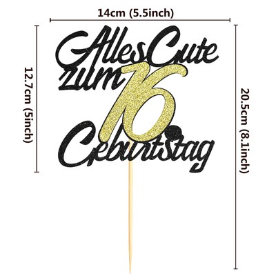 16-tlg. Happy Birthday Cake Topper Set – Acryl, Glitter, Wiederverwendbar In 4 Farben