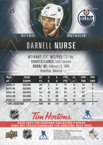 2022-23 Upper Deck Tim Hortons Hockey #25 Darnell Nurse - Picture 2 of 2