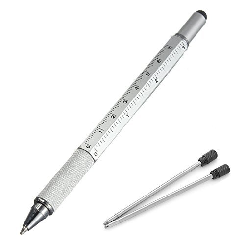 Multifunction Tool Pen, in Tool with Ballpoint Pen, Silver 2×refills
