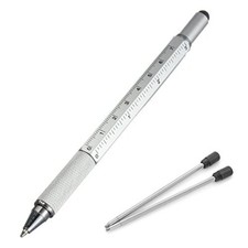 Multifunction Tool Pen, 6 in 1 Tool with Ballpoint Pen, Silver 2 refills