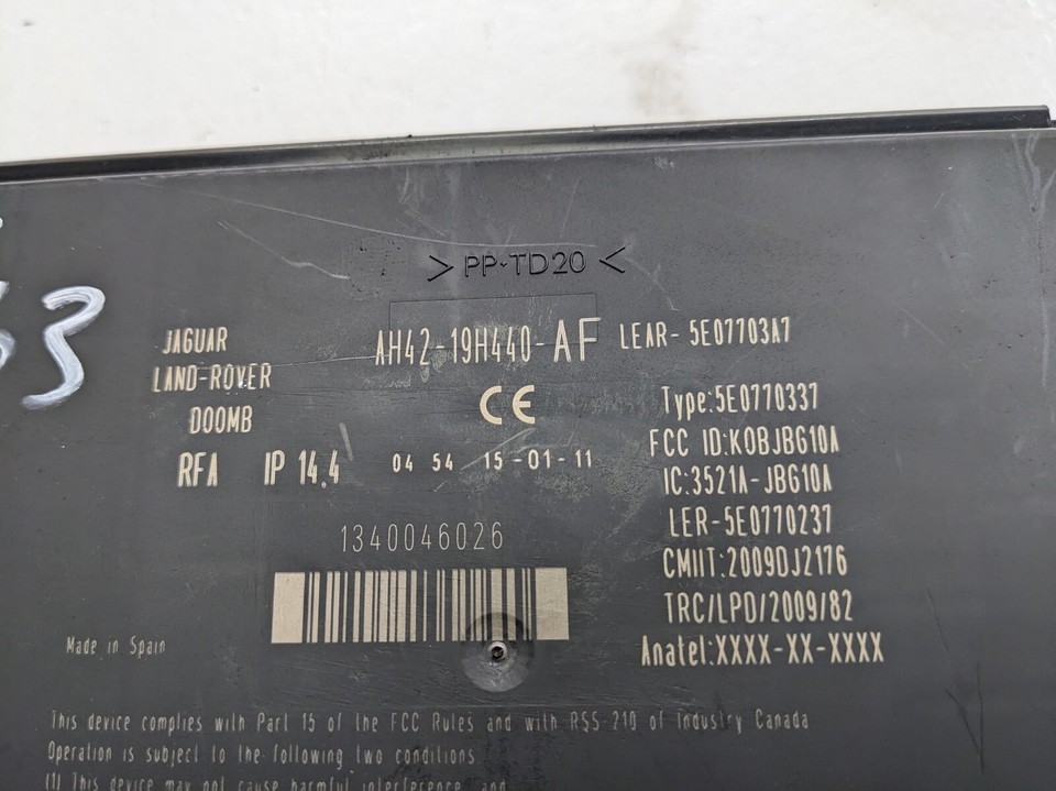 2011 LAND ROVER RANGE ROVER SPORT L320 3.0 V6 KEYLESS ENTRY ECU