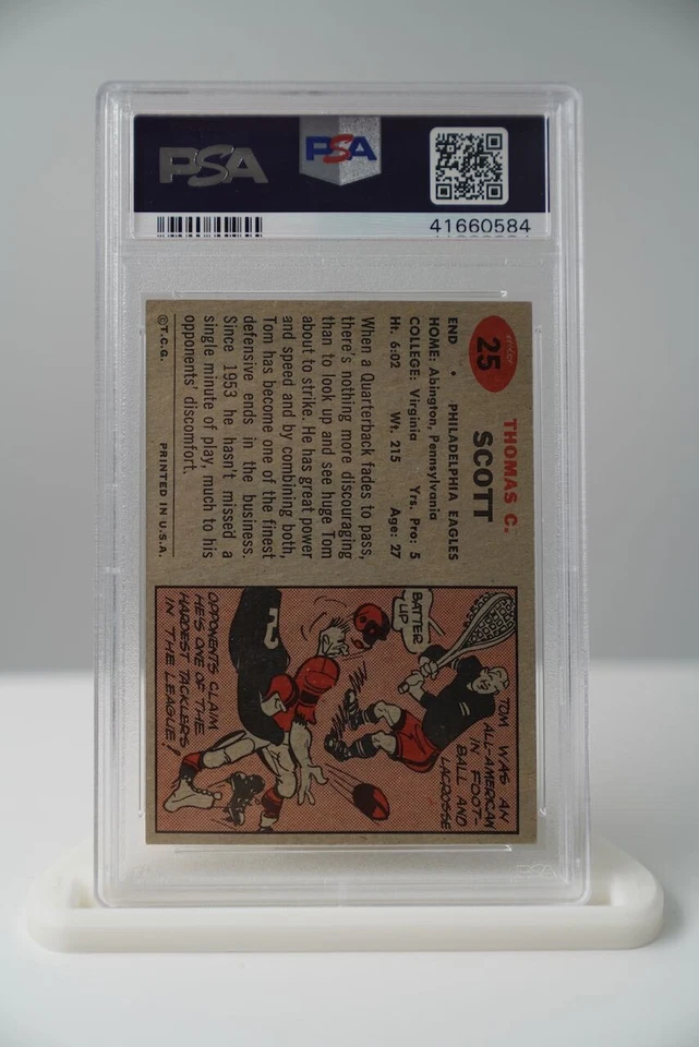 Vintage 1957 Topps Football Card #25 Tom Scott PSA 8 OC - Image 2 of 2