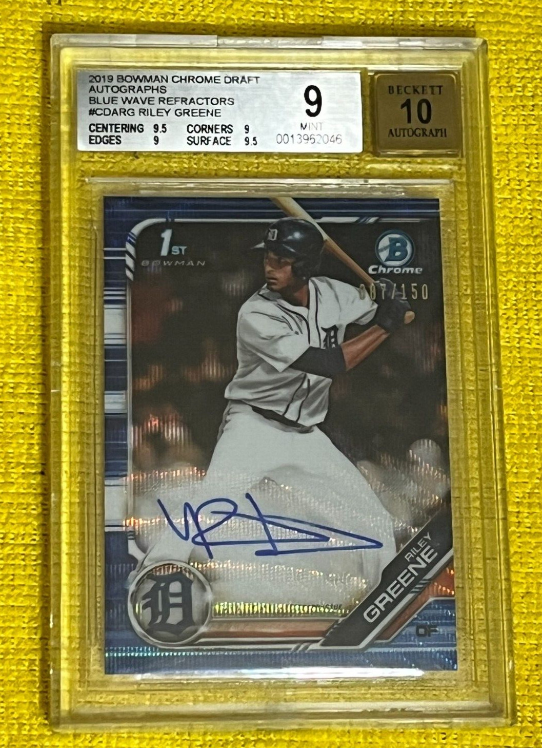 2019 Bowman Chrome Riley Greene Blue Wave Refractor /150 BGS 9 Detroit Tigers