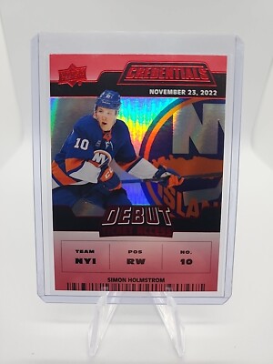 2022-23 UD Credentials Debut Ticket Access 172 Simon Holmstrom NYI #/299