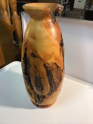 #ad Naturalistic Primitive Large Wooden Vase Signed JW Campbell and Dated 4 1980 $135.00