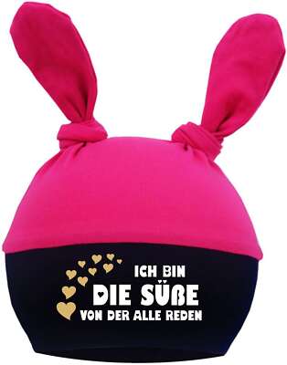 2-Zipfel Baby Mütze Multicolor bedruckt mit Ich bin die Süße von der alle reden