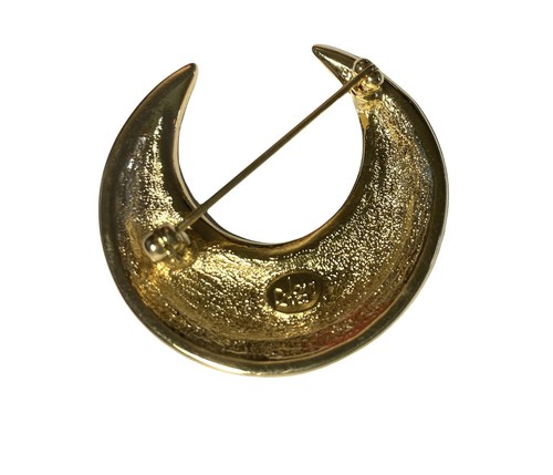 Vintage Joan Rivers Crescent Moon Pave Rhinestone Gold Tone Brooch Pin *Signed* - Picture 2 of 2