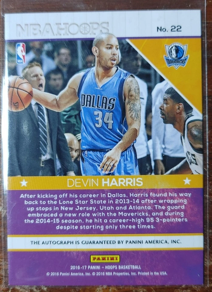 2016-17 Panini Hoops Hot Signatures Dallas Mavericks Devin Harris - Image 2 of 2