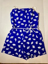 Vtg Sea Waves One Piece Nautical Romper Playsuit Swimsuit Coverup Beach Pool REA
