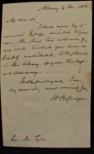 WILLIAM BUELL SPRAGUE d.1876 Signed Autograph 1856 Letter /Clergyman-author. COA - Picture 1 of 1