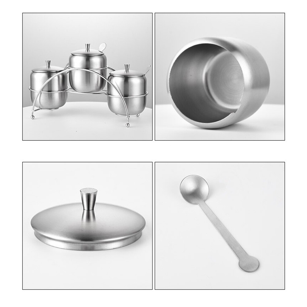 Storage Sugar Bowl Coffee Seasoning Jar Stainless Steel With Lid Spoon