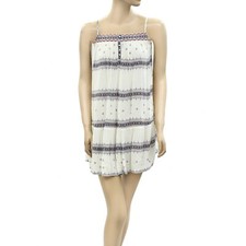 Ecote Urban Outfitters Printed Mini Tunic Dress Camisole Ivory Tiered XXS 228510