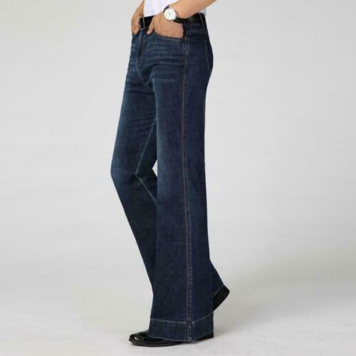 Mens Flared Denim Straight Pants Bell Bottoms Jeans Wide Leg Trousers Casual