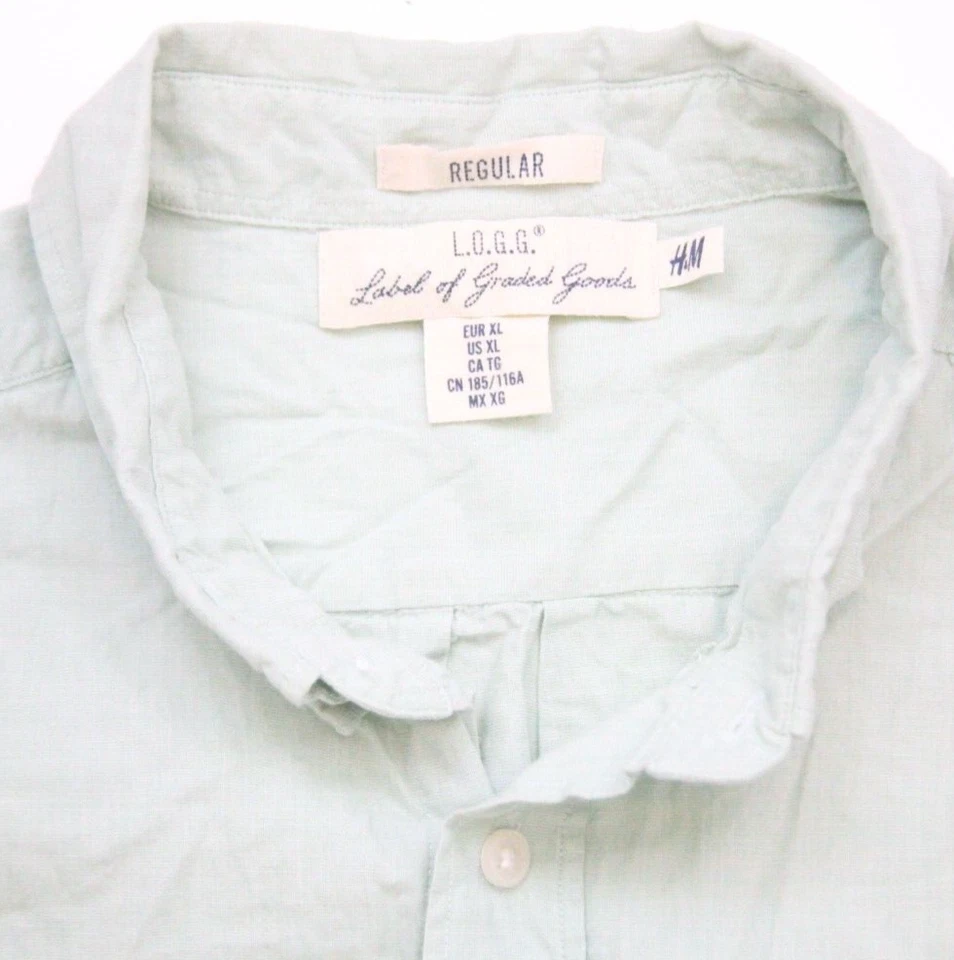 Camisa de Vestir H&M LOGG Azul Bolsillo Manga Corta Algodón Extra Grande XL Para Hombre 1-812 Foto 3 de 4