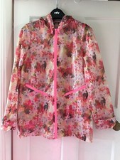 Golddigga Size 8 Multicoloured Floral Semi Sheer Rain Jacket With Zip Pockets