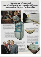 American Express Card Travelers Cheque Dispenser 1979 Vintage Print Ad