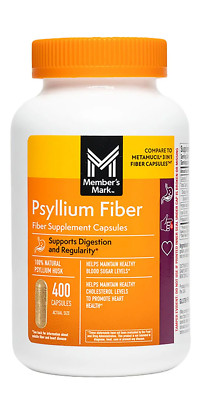 Member Mark Fiber Capsules 100% Natural Psyllium Husk, 400 Capsules Each Bottle