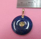 14k Y. Gold Lapis Lazuli Charm Pendant Chinese Characte"Good Fortune" in Center