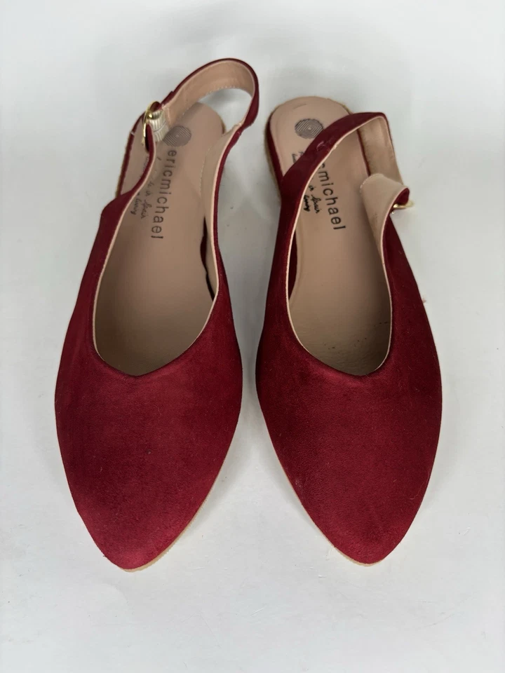 Eric Michael Sandals Sling Back Women Size 40 US 9 Red Suede Buckle - Image 4 of 4