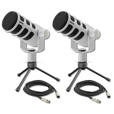 Rode PodMic (White, Pair) with 2x Tripod Mic Stands