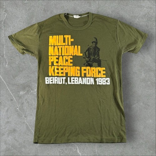 Camisa De Colección Multinacional Fuerza para Mantener la Paz Para Hombre Grande Verde 1983 Años 80 Rara - Imagen 1 de 7