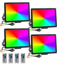 50W RGB Flood Light with Remote & 6.6Ft Cable, Halloween RGB Floodlight, IP66...