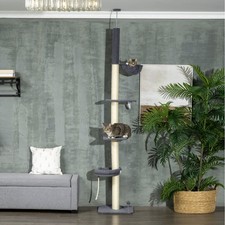Floor to Ceiling Cat Tree 95-106 Inch Adjustable, 5 Tier Cat Tower with Hammock