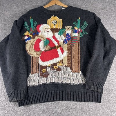 Vintage Northern Isles Women s Christmas Santa Sweater Hand Knitted Size XL