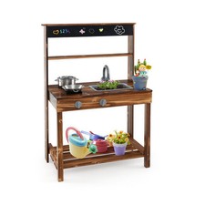Outdoor Mud Kitchen for Kids with Rotatable Faucet and Removable Sink-Natural -