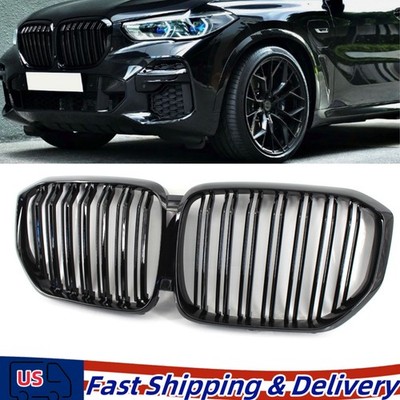 Front Bumper Grill Gloss Black MP Double Slat Grille For 2019-2023 BMW G05 X5