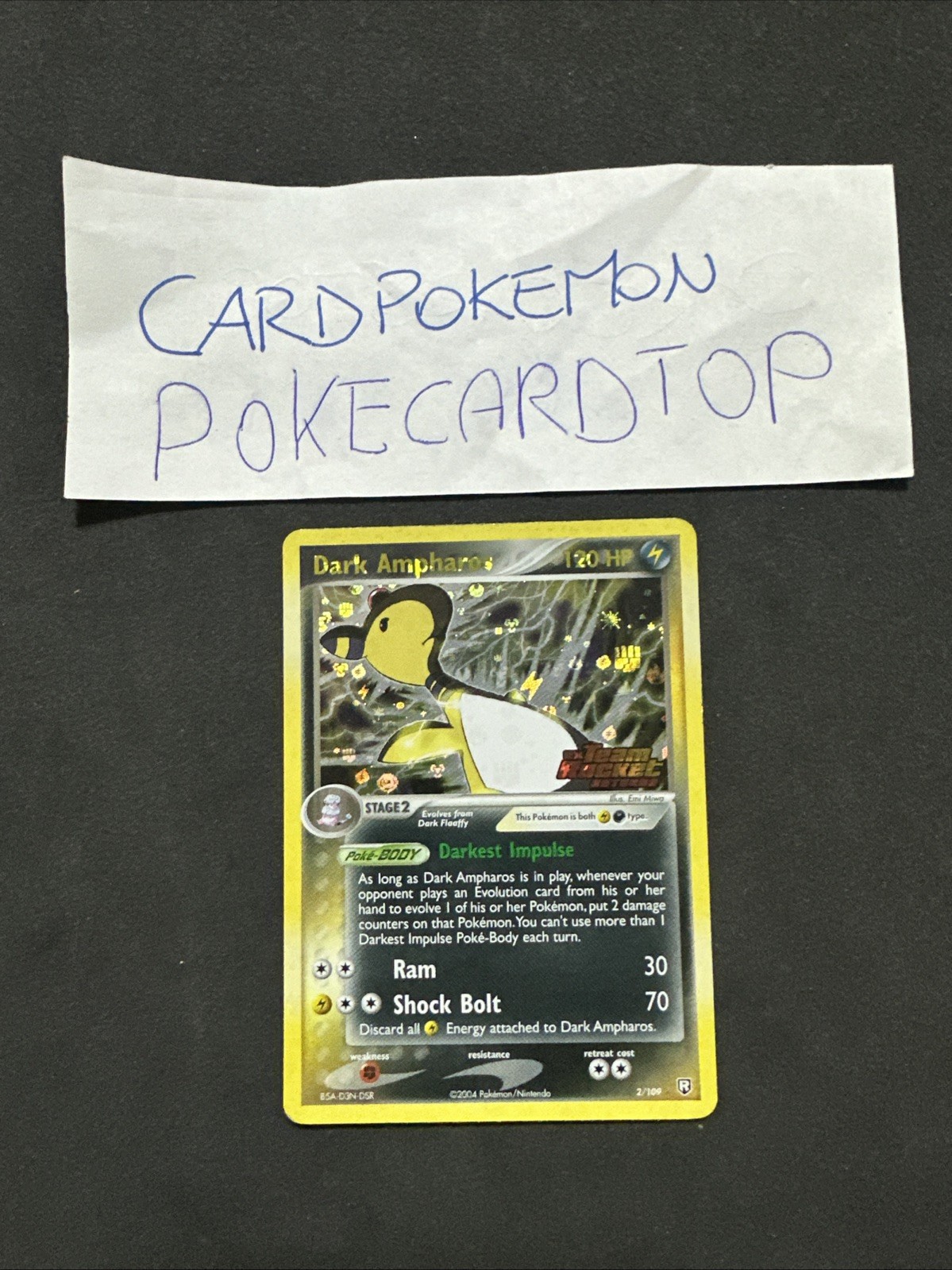 Pokemon TEAM ROCKET RETURNS - #2/109 Dark Ampharos - Stamped- ENG - Holo - NM/M