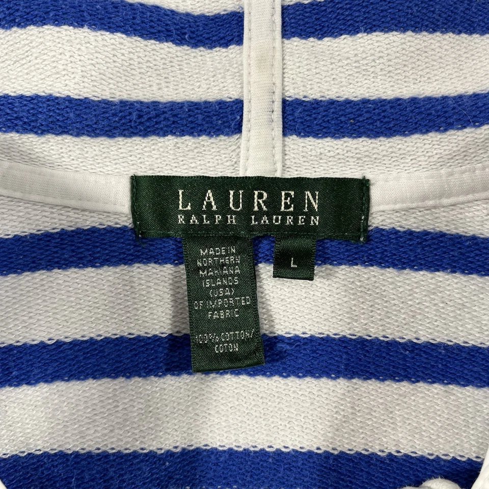 SUDADERA CON CAPUCHA LAUREN RALPH LAUREN CON CORDONES PARA MUJER GRANDE AZUL REAL BLANCA Foto 3 de 4