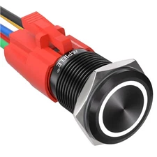 16mm Latching Push Button Switch 12V DC On Off Black Shell with LED Angel Eye...