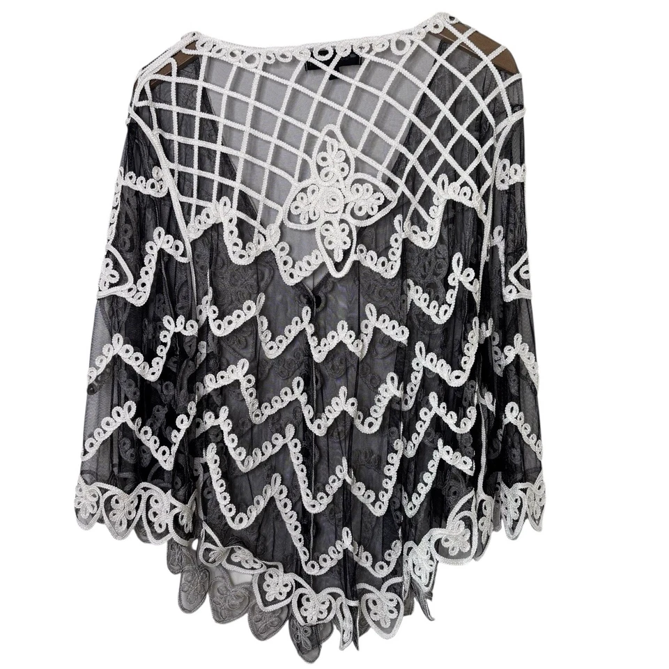 Cárdigan kimono de encaje bordado Pretty Angel para mujer talla L mezcla de seda boho artístico Foto 2 de 4