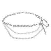 FüR Frauen Metall TaillengüRtel Mit Perlen, Gliederkette (Silber)