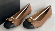 Coach Leila Leather Ballet Flats Saddle Brown Black Women's Sz Euro 37M US 7M