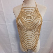 Women's Rave Layered Chain Bralette Body Jewelry Gold Chain Chest Harness Gold