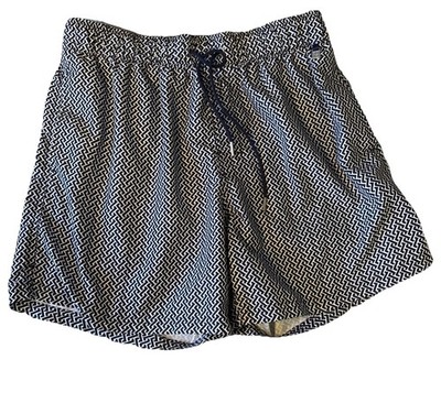 Schiesser Aqua Classic Swim Shorts Navy Chevron Men M/L Geometric Lined Luxury
