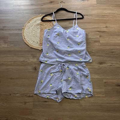 TABITHA WEBB Blue & White Striped Pajama Set With Pineapple Print