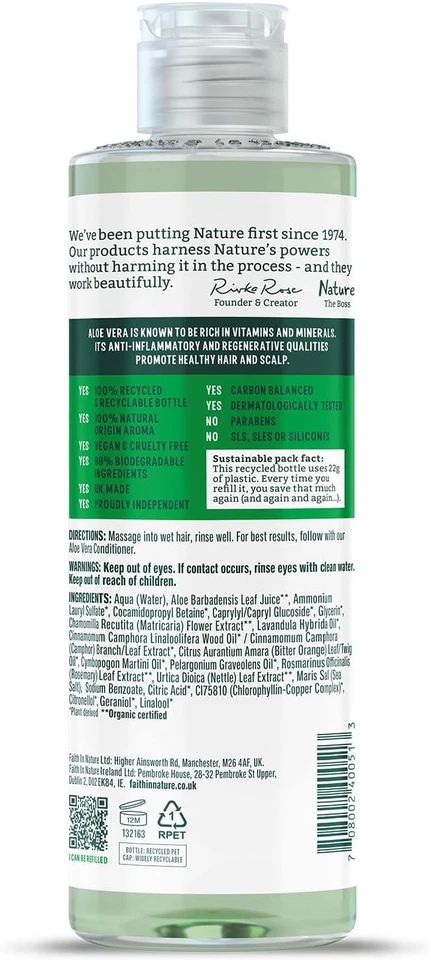 Faith In Nature Organic Aloe Vera Shampoo, Soothing for Normal Hair & Scalp - Image 2 of 4